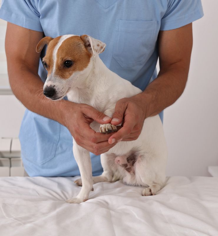 Vet doing chiropractic on Jack Russell Vet doing chiropractic on Jack Russell